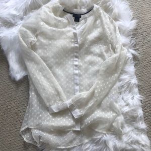 Polo button down polka dot sheer white